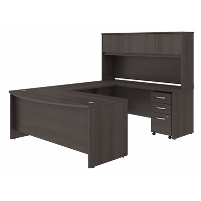 Modern Storm Gray U-shaped Desk with Hutch & Mobile File