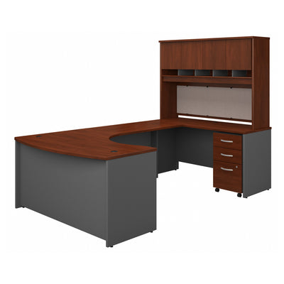 60" x 102" U-Shaped Desk with Hutch & Mobile File in Hansen Cherry