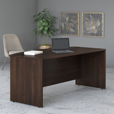 72" Modern Bow-Front Executive Desk with Privacy Panel in Black Walnut