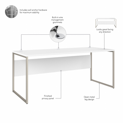 72" Modern Executive Office Desk with Metal Legs in White