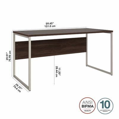 60" Modern Office Desk with Metal Legs in Black Walnut