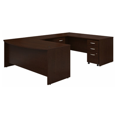 72" Bow-Front U-Shaped Desk with Two Mobile Pedestals in Mocha Cherry