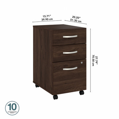 16" Pre-Assembled Mobile 3-Drawer File Cabinet in Black Walnut