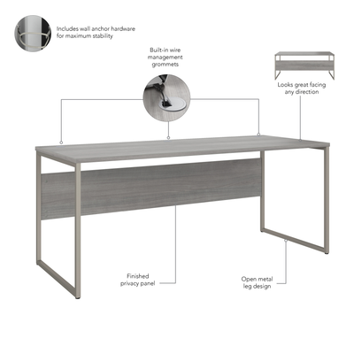 72" Modern Executive Office Desk with Metal Legs in Platinum Gray