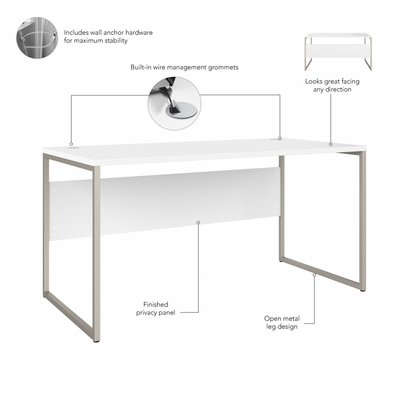 60" Modern Office Desk with Metal Legs in White