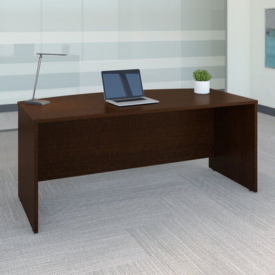 72" Bow-Front Elegant Executive Desk in Mocha Cherry