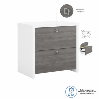 30" Premium Lateral File Cabinet in Pure White/Modern Gray