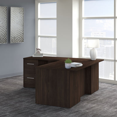 72" L-Shaped Modern Executive Desk with Drawers in Black Walnut