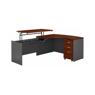 60" x 85" Cherry & Gray L-shaped Desk with Sit/Stand Return & Mobile File