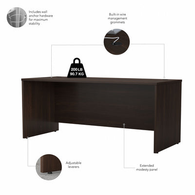 72" Modern Office Desk with Privacy Panel in Black Walnut