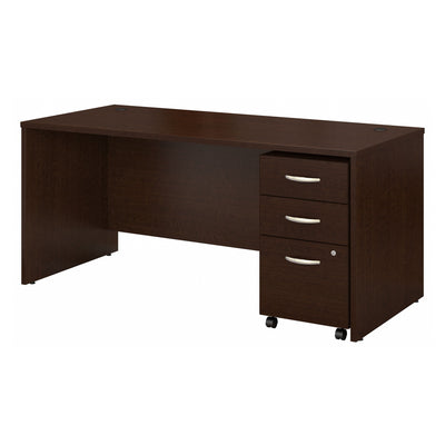 66" Modern Office Desk with Mobile Pedestal in Mocha Cherry