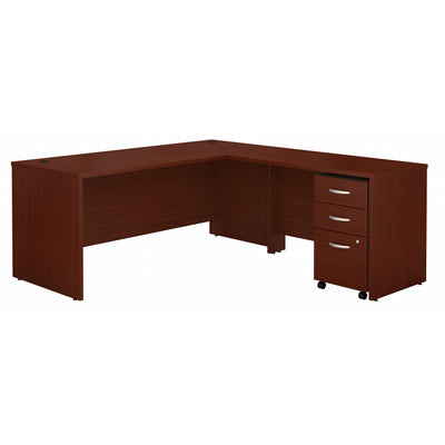 72" L-shaped Desk with 3-Drawer Mobile File Cabinet in Mahogany