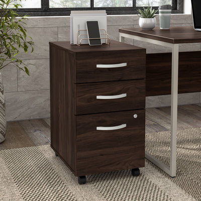 16" Pre-Assembled Mobile 3-Drawer File Cabinet in Black Walnut