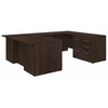 72" Modern U-Shaped Executive Office Desk with Drawers in Black Walnut