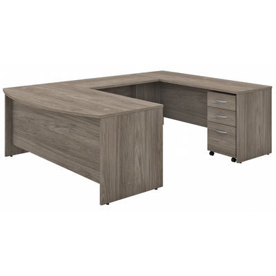 Modern Hickory 72" U-Shaped Desk with Mobile Pedestal