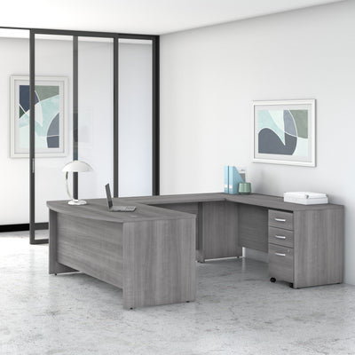 Platinum Gray 72" U-Shaped Desk with Mobile Pedestal