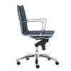 Blue Leather & Chrome Low Back Modern Office Chair