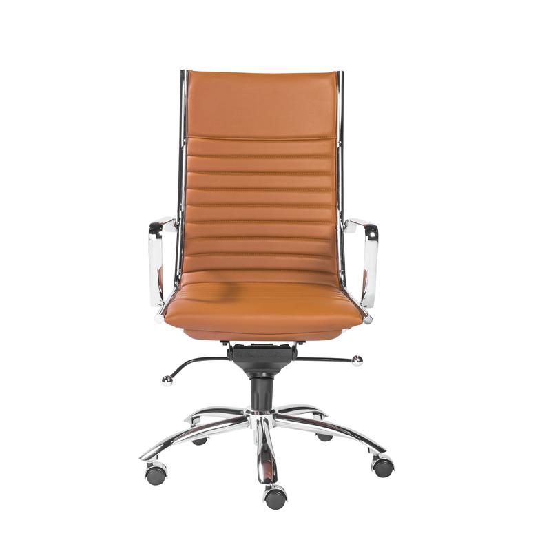 Cognac Leather Chrome High Back Office Chair by Euro Style