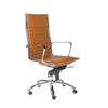 Cognac Leather & Chrome High Back Modern Office Chair