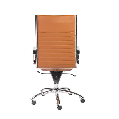 Cognac Leather & Chrome High Back Modern Office Chair