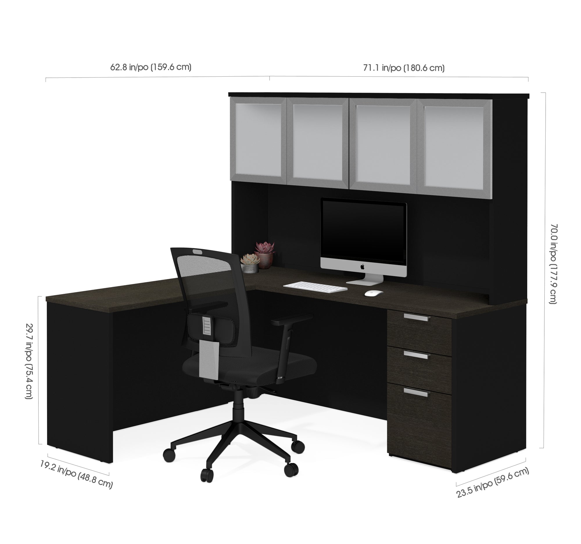 White 71 x 71 L-Shaped Office Desk with Hutch