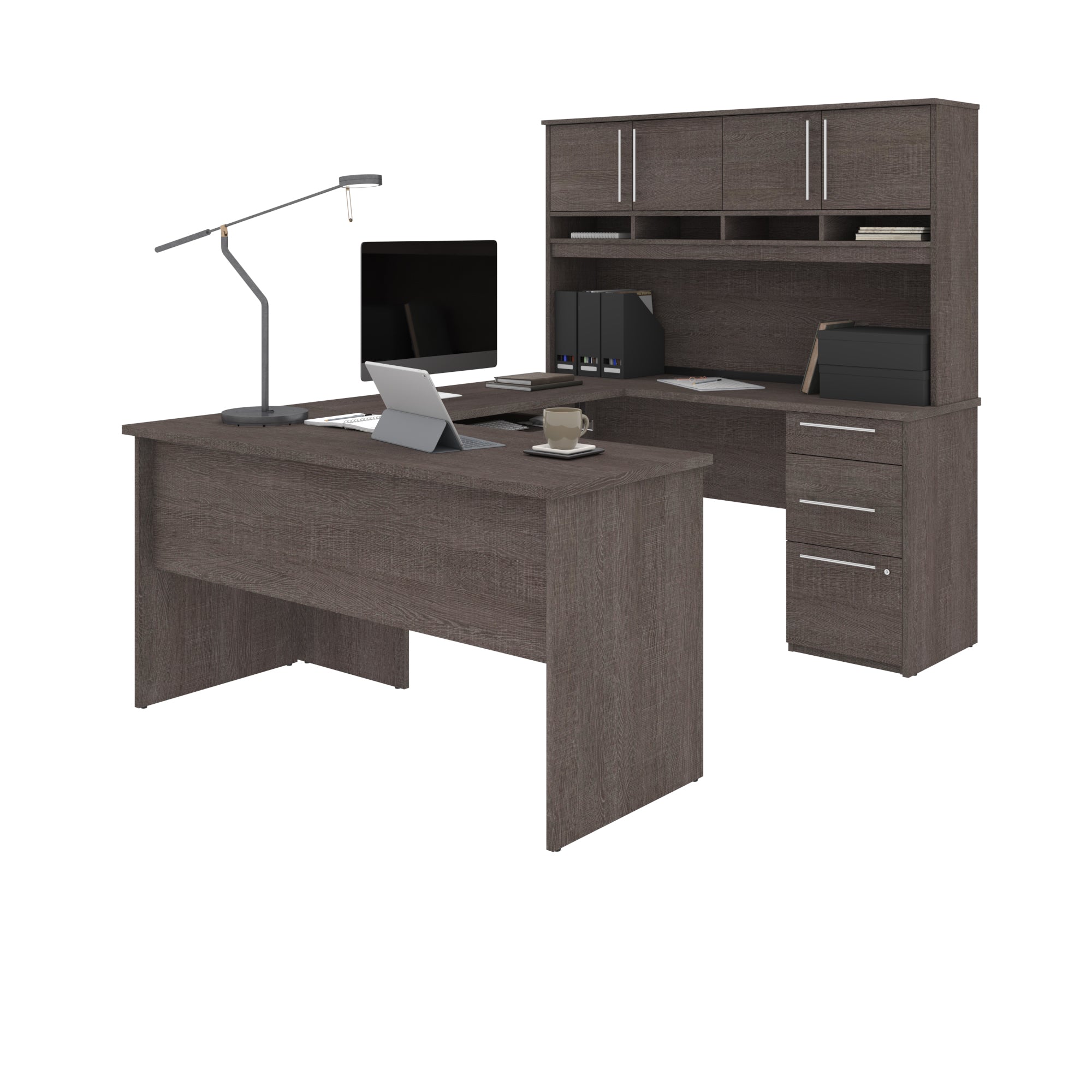 Fulcher L Shaped Desk with File Cabinet Reversible Study Desk 60'' Corner Desk or Long Desk 2 Person Zipcode Design Color (Top/Frame): Gray Wash/Blac