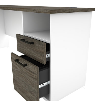 White & Walnut Gray Modern L-shaped Desk