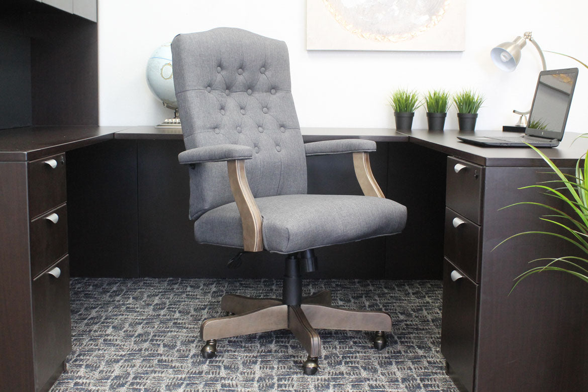 Gray Linen Office Chair with Driftwood Base by Boss OfficeDesk