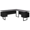 71" Ultra-Modern L-Shaped Desk with 3 Drawers in Gray & Black