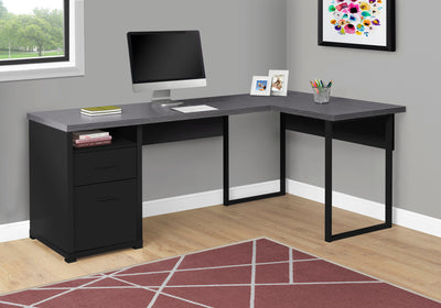 80" Corner Desk with Storage Cabinet in Gray & Black