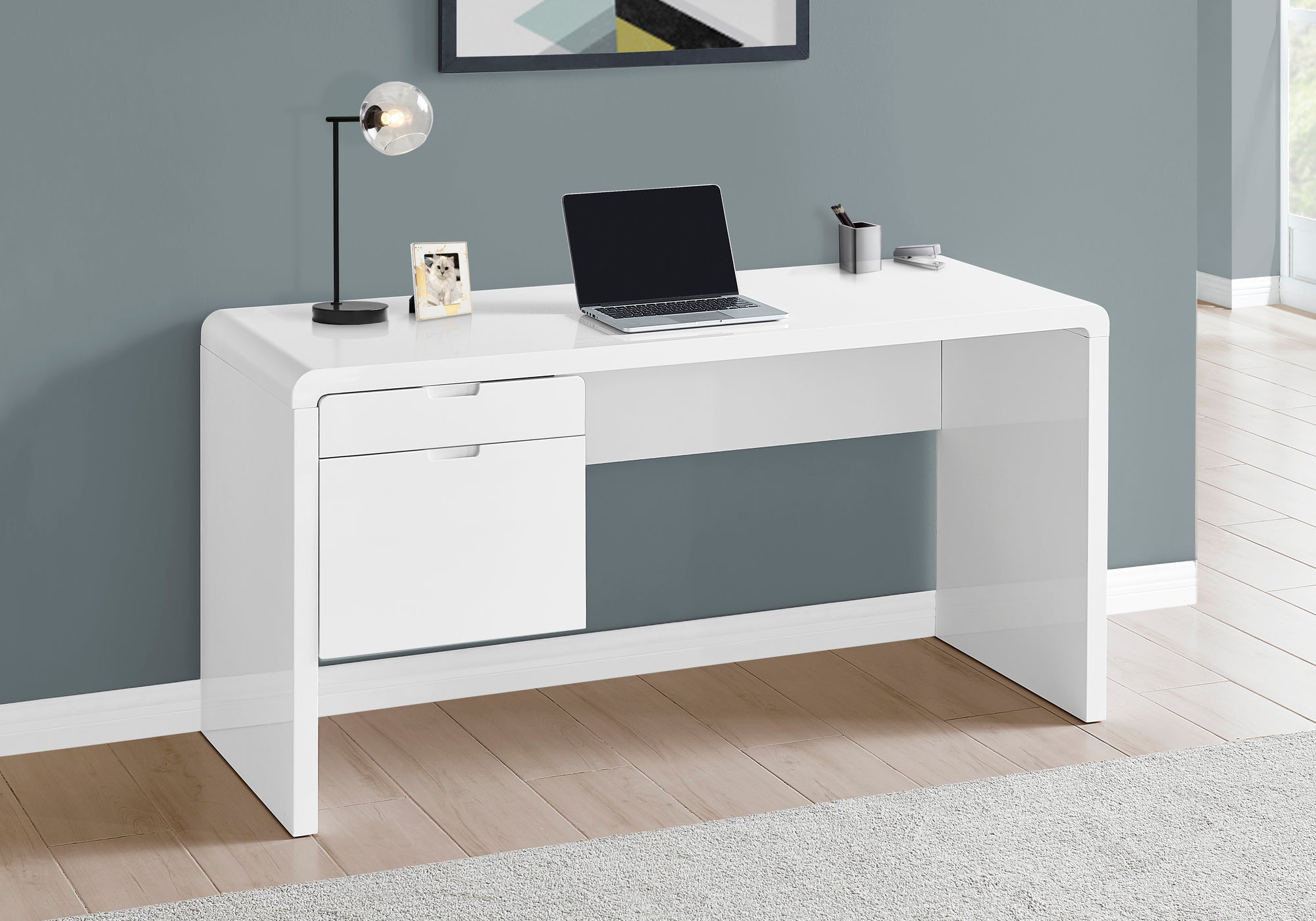 60 White Corner Desk with Storage by Monarch 