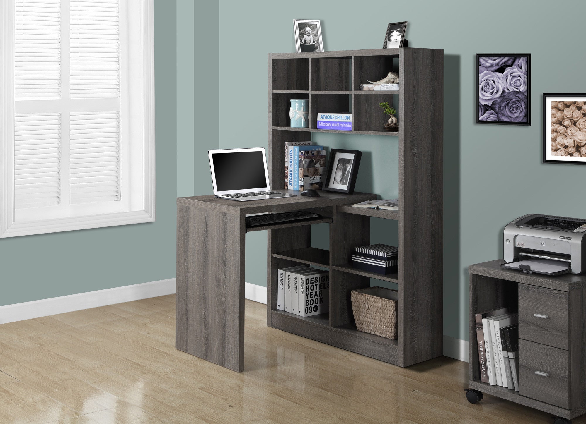 32 Taupe Desk with Hutch & Drawers by Monarch –