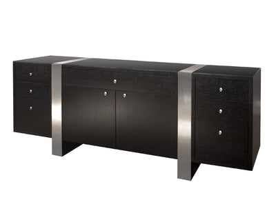 79" Wenge & Brushed Aluminum Laminate Modern Credenza