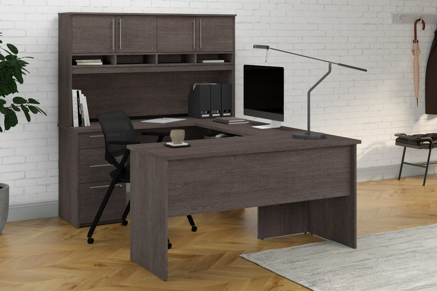 CLOVER 71″ Modern Home & Office Furniture Desk White & Metallic Gray