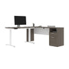 71" Adjustable L-Desk with Filing Area in Bark Gray & White