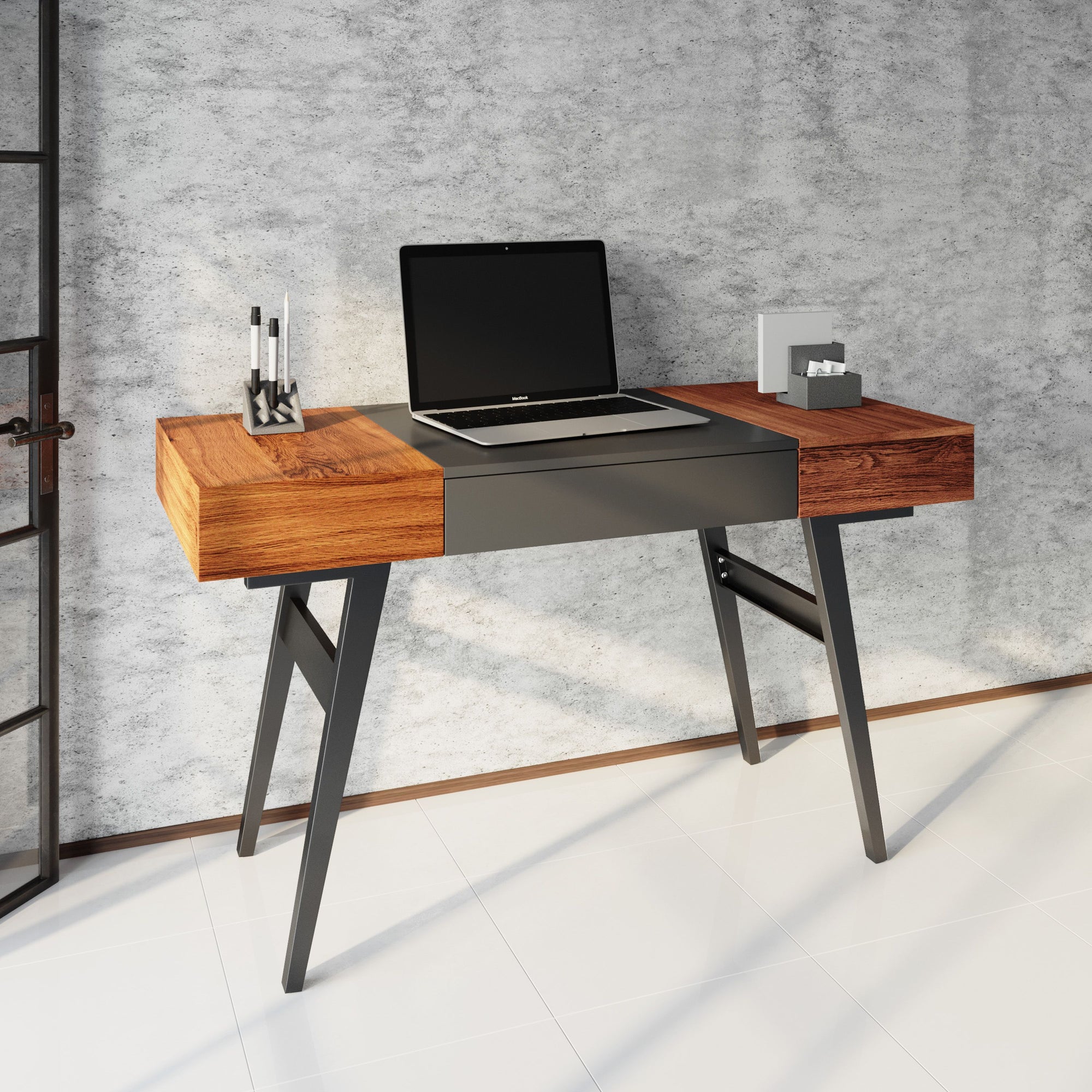 Functional L Shaped Desk with Storage Gray - Techni Mobili