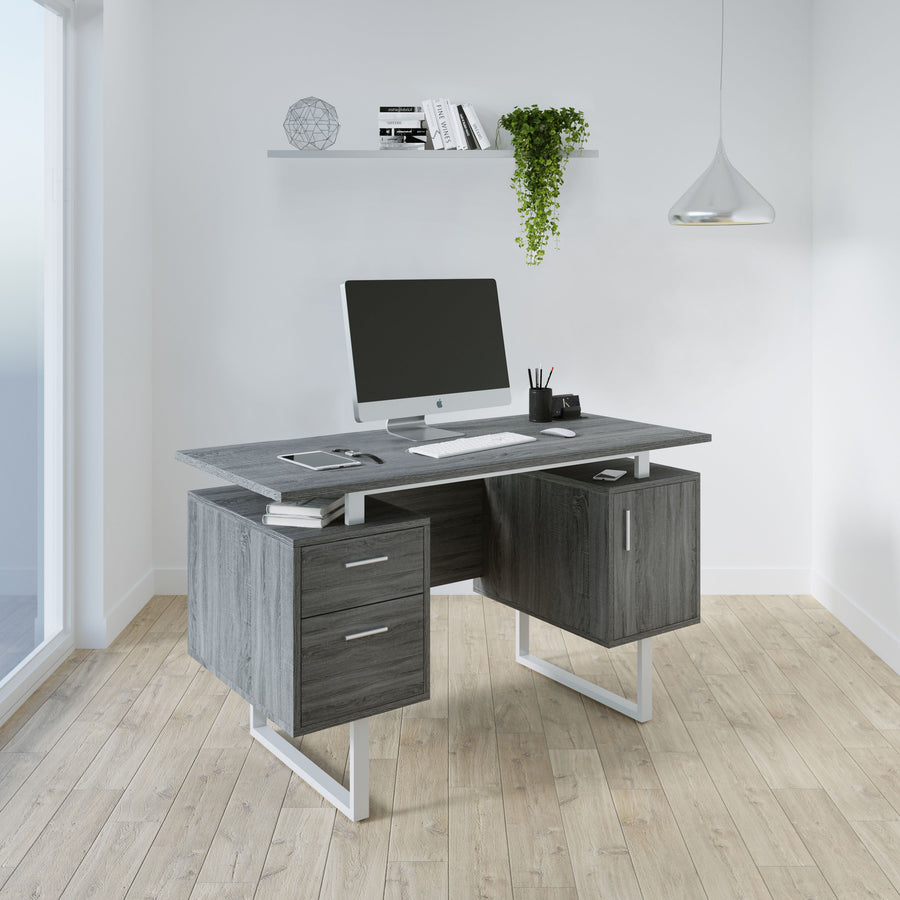 Modern Multi Storage Computer Desk with Storage Beige/White - Techni Mobili