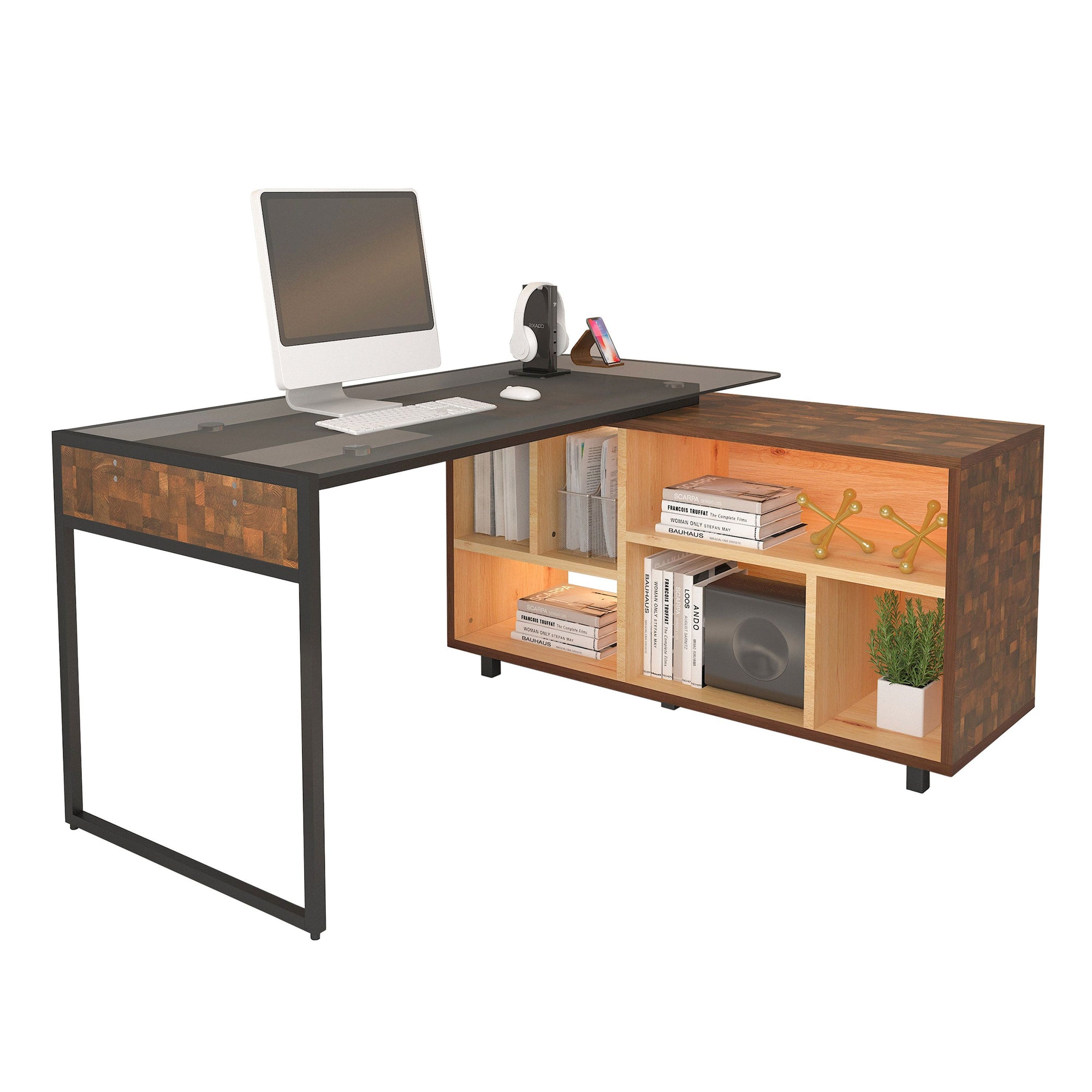 Functional L Shaped Desk with Storage Gray - Techni Mobili