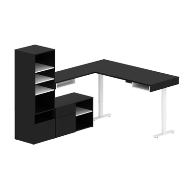 Set of Two 88" L-Shaped Adjustable Desks with Built-in Storage in Black/White