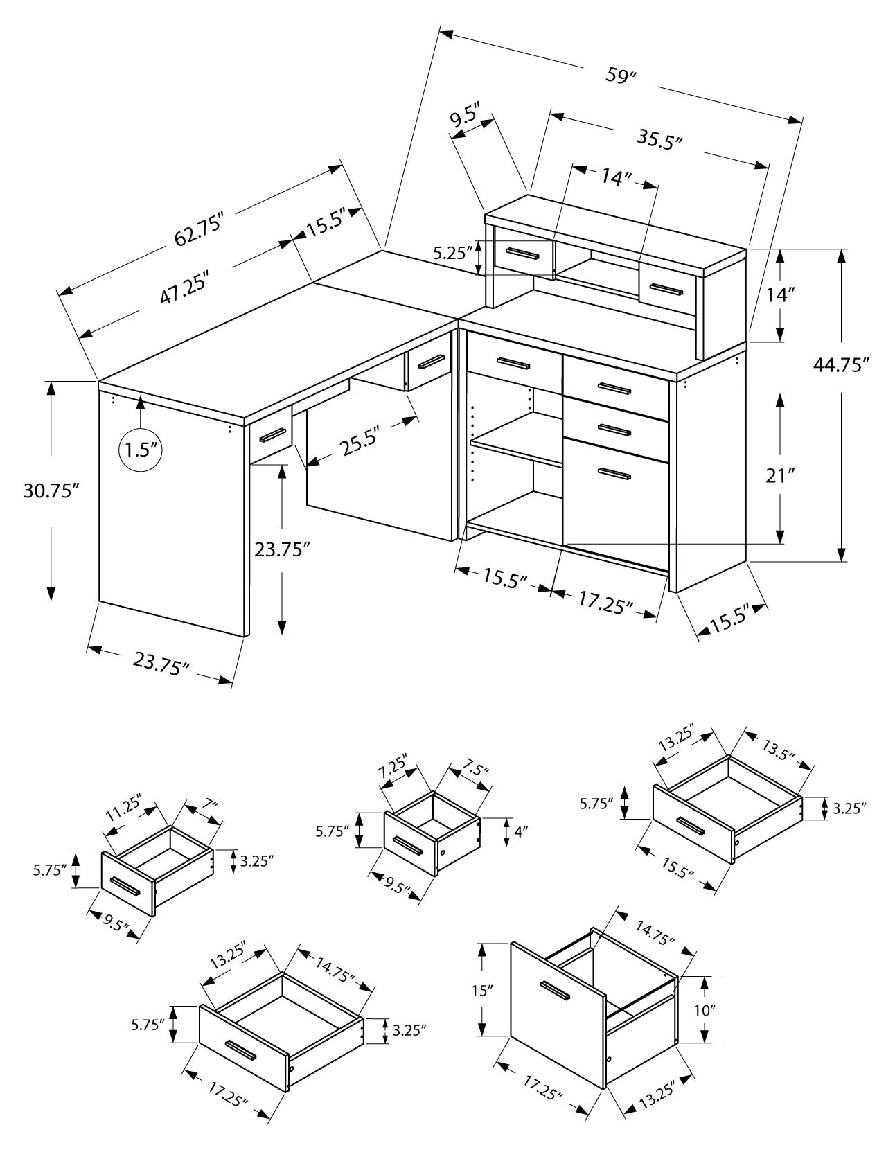 62.5 L-Shaped Desk with Storage by Monarch 