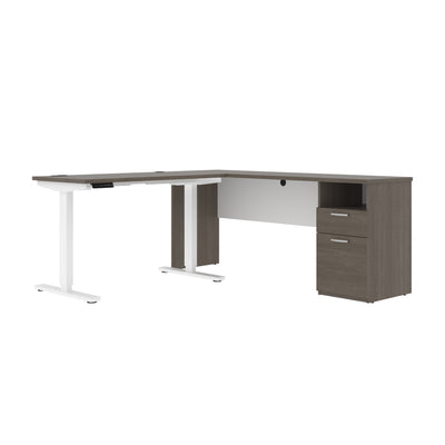 71" Adjustable L-Desk with Filing Area in Bark Gray & White