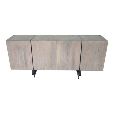 Modern Pale Gray Acacia and Iron 64" Storage Credenza