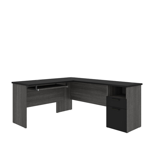 Bark Gray & Black Modern L-shaped Desk by Bestar - OfficeDesk.com